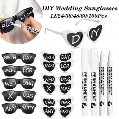 12-100 Uds. Gafas de sol personalizadas para boda, gafas de sol personalizadas a granel con bolígrafos de pintura para adultos, recuerdos de fiesta de boda y cumpleaños DIY