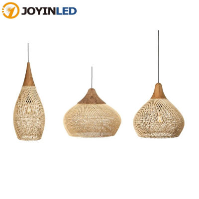 JOYINLED-Lámpara colgante de ratán Vintage, candelabro grande de mimbre tejido a mano, lámpara de techo Beige Natural para sala de estar y comedor