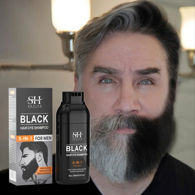 SEVICH 5 en 1 champú para tinte de barba y cabello negro para hombres cobertura instantánea gris crema de tinte para el cabello instantánea a base de plantas pura cuidado del cabello de la barba