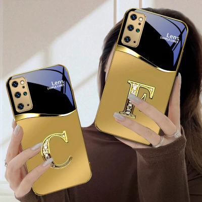 Letras doradas brillantes para Samsung Galaxy S20 FE S21 S22 S23 Plus S24 Ultra 25Ultra S21 + S9 + 22Plus funda de teléfono de cristal dorado