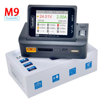 ToolkitRC M9 600W 20A USB carga rápida DC cargador inteligente ángulo de pantalla ajustable con función de Audio para batería Lipo LiFe 1-8S 1s 2s 3s 4S 5s 6s 7s 8s cargador rápido voz multilingüe