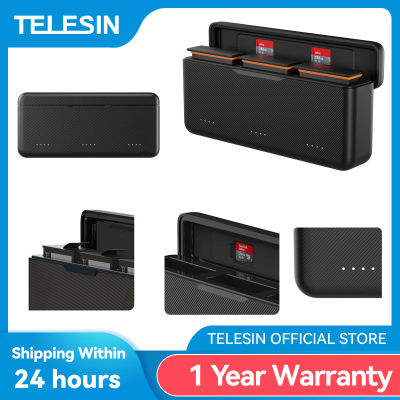 TELESIN-cargador de batería para DJI OSMO Action 3, 4, 5pro, 3 ranuras, almacenamiento de tarjetas TF, caja de cargador portátil