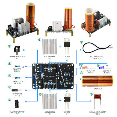 1 Juego de Mini Kit de bobina Tesla 15W Mini música bobina Tesla altavoz de Plasma transmisión inalámbrica Tesla DC 15-24V Kits de bricolaje