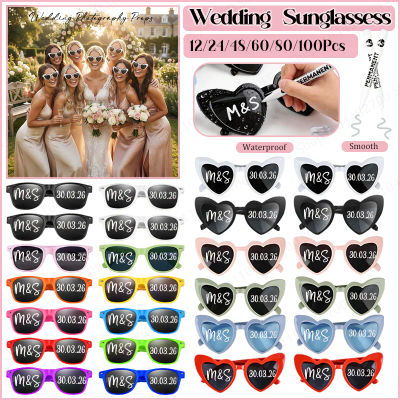 12-100 Piezas de Gafas de Sol para Boda, Regalo para Invitados, Gafas de Sol con Forma de Corazón para DIY, con Bolígrafo, para Despedida de Soltera, Cumpleaños, Fiesta en la Playa