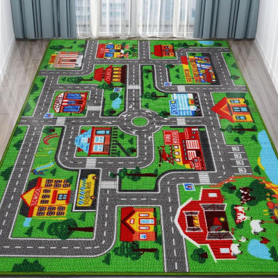 Alfombra de juego para niño y niña, alfombra de escalada suave azul, rosa y verde, alfombra urbana para tránsito, decoración para habitación de niños y oficina