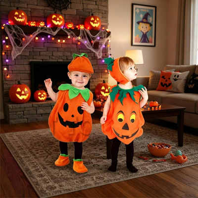 Disfraz de Calabaza de Halloween para Bebés y Niños 2026 con Sombrero, Traje de Cosplay para Actuaciones en Escenario y Fiestas de Navidad