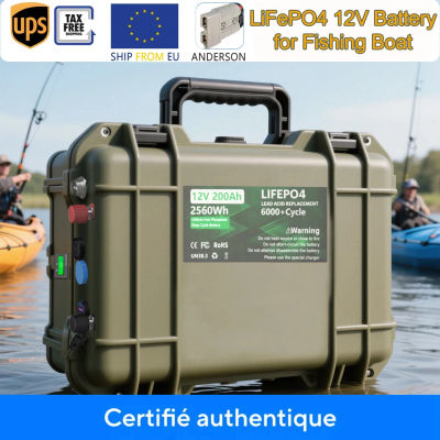 Batería LiFePO4 12V 200AH/140AH/100AH/50AH para Motor de Arrastre con Bluetooth, 6000+ Ciclos, para Sonda de Pesca y Flotador Fuera de Borda