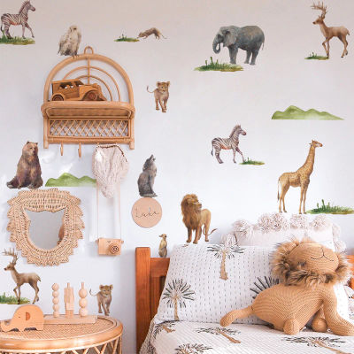 Pegatina de pared de animales de dibujos animados nórdicos para habitación de niños, calcomanías de pared para dormitorio de bebés, pegatinas de cebra, flamenco, elefante, jirafa
