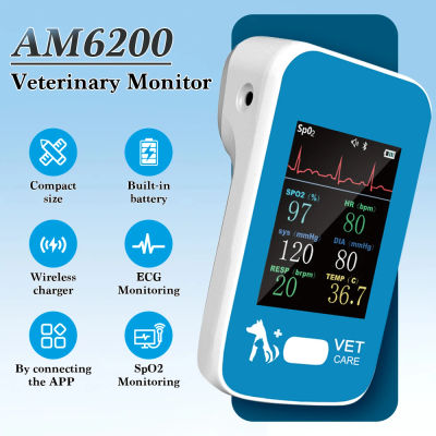 Monitor Veterinario Portátil 6 en 1 con APP Bluetooth, Monitor de Signos Vitales Multiparamétrico para Mascotas, Monitoreo de SpO2, HR, Temperatura, ECG, RR, NIBP