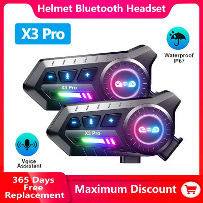 Auriculares Bluetooth para Casco de Motocicleta X3 Pro, Intercomunicador para 2 Motociclistas, 1000M Inalámbrico, 6.0 IPX6 Impermeable, Asistente de Voz, Reducción de Ruido