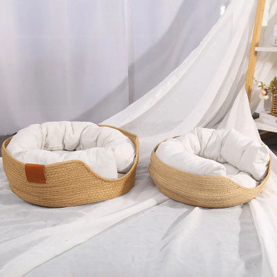 Sofá cama tejido de bambú para gatos, nido cálido ecológico para mascotas para gatos de interior, muebles para gatos pequeños y medianos, suministros para dormir para mascotas