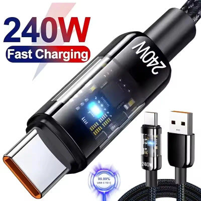 Cable USB tipo C de nailon, línea de datos de cargador de teléfono USB C de carga súper rápida de 240W para Cables de carga rápida Samsung Xiaomi Huawei