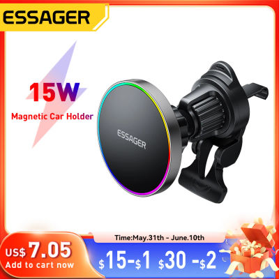 Essager 15W soporte magnético para teléfono de coche soporte de cargador inalámbrico para iPhone 16 15 14 13 Pro Max carga para cargador de coche Magsafe RGB
