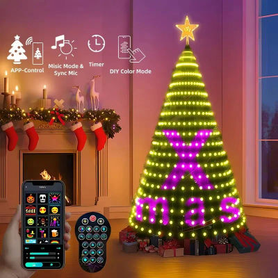  Guirnalda de luces navideñas de 2,1 M, lámpara con Control remoto por aplicación Bluetooth, guirnalda USB para dormitorio, decoración navideña de Año Nuevo