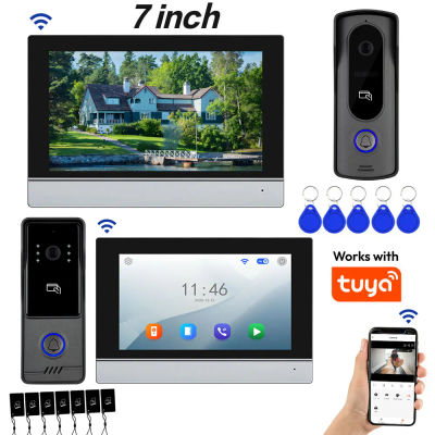 Videoportero Tuya Wifi de 7 Pulgadas con 4 Cables, Monitor HD, RFID, Cámara IR Metálica, Intercomunicador Visual, Audio Bidireccional, Desbloqueo por APP