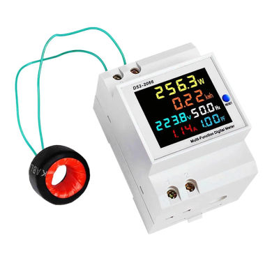 Medidor de energía de D52-2066, Monitor de uso de electricidad en carril Din, CA 40-300V, 100A, voltímetro, amperímetro, Watt, Kwh, medidor de potencia de frecuencia