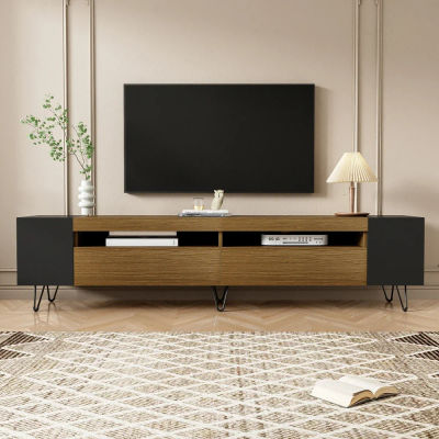 Mueble TV moderno, óptico negro y de madera: longitud 180 cm, adecuado para la decoración del hogar de la sala de estar