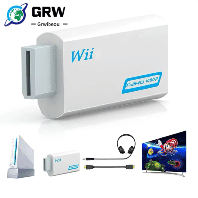 Convertidor Compatible con Wii a HDMI, conector adaptador Full HD de 1080P, Audio y vídeo de 3,5mm para Monitor HDTV de PC, Compatible con Wii2HDMI