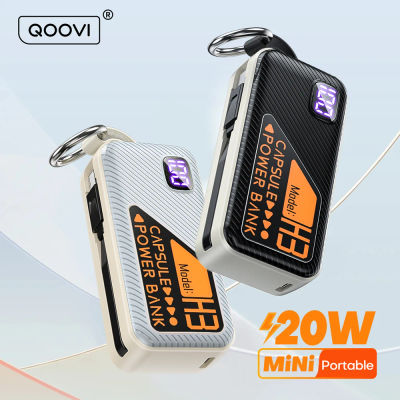 QOOVI Mini Powerbank 5000mah Cable incorporado PD 20W cargador portátil carga rápida para iPhone 15 Samsung Xiaomi batería externa
