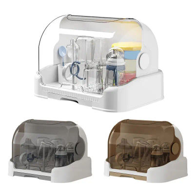 Estante para secar botellas para bebés, almacenamiento de botellas a prueba de polvo con bandeja de goteo extraíble, duradero, buena protección de sellado, botellas para niños pequeños