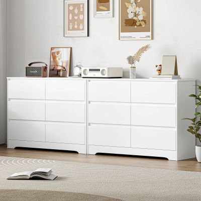 Getone Cómoda con 6 Cajones, Cómoda de Dormitorio para Entrada Salón Oficina, Mueble Almacenaje Auxiliar, Madera, Blanco, 120x40x82cm