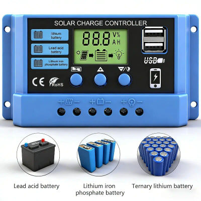 Controlador de Carga Solar 10/20/50A, Regulador Solar 12V/24V, Cargador de Batería con Pantalla LCD, Salida Dual USB 5V, Configuración de Temporizador