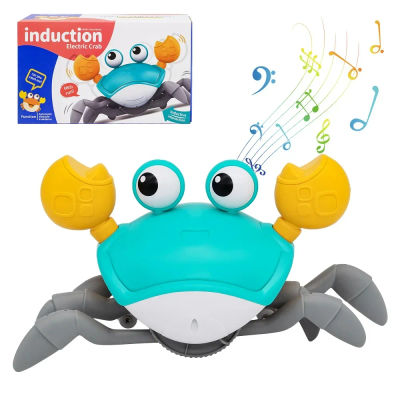 Juguete divertido de cangrejo para niños que gatean, evitando obstáculos, mascota electrónica con música, juguete para caminar para bebés sin batería
