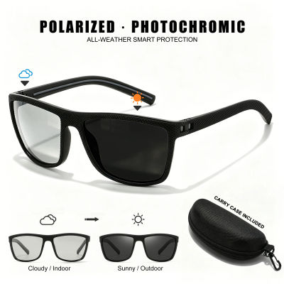 Gafas de Sol Polarizadas Fotocromáticas con Marco Cuadrado Clásico, Bisagras de Resorte, Protección UV400 Antideslumbrante para Conducir, Pescar y Ciclismo