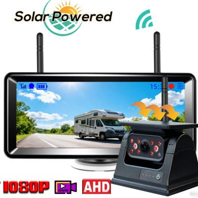Cámara de respaldo AHD inversa con imán de energía Solar inalámbrica con Monitor de grabación DVR de visión trasera de 7 "para Camper/camión/remolque