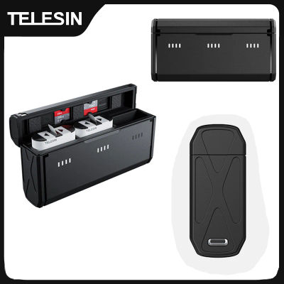 TELESIN cargador de batería portátil para GoPro Hero 12 11 10 9 batería 3 ranuras tarjeta TF caja de cargador de almacenamiento de batería para Gopro 12