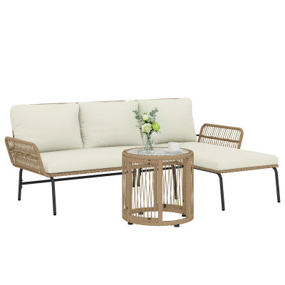 Outsunny Muebles de Jardín Ratán con Cojines Crema para Patio
