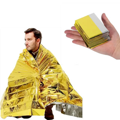 Manta de Supervivencia de Emergencia Dorada y Plateada para Exteriores, Impermeable, Cortina de Lámina Térmica, 130X210Cm (DORADO)