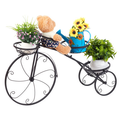Soporte de Hierro de 3 Niveles para Plantas de Jardín, Estante para Plantas con Forma de Bicicleta, Estantería Interior y Exterior para Decoración del Hogar y Jardín