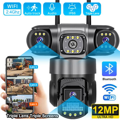 Cámara IP WiFi V380 Pro para Exteriores, 12MP 6K, Triple Lente, Triple Pantalla, Monitor de Video de Seguridad, Visión Nocturna, Impermeable, Cámaras CCTV