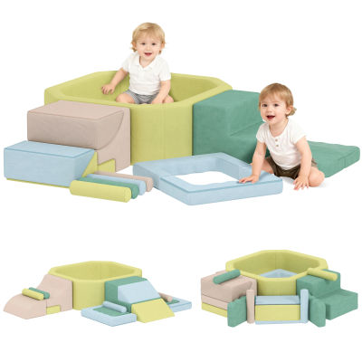 15 piezas de juego de motricidad para bebés con piscina de bolas, módulo de motricidad para bebés con funda lavable y extraíble, esquina de juegos suave y climatizada para niños pequeños de 3 años o