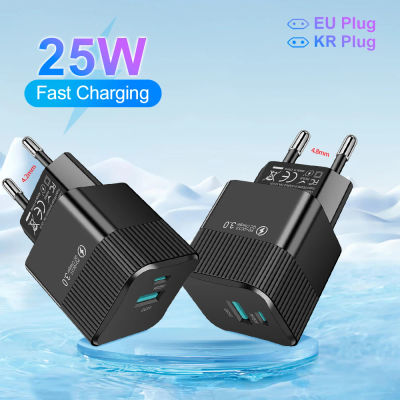 2 puertos PD 25W USB C cargador rápido KR UE Mini enchufe de viaje teléfono adaptador de carga rápida para iPhone 15 Pro Max Oneplus
