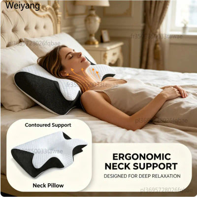 Almohada de espuma viscoelástica para aliviar el dolor de cuello, almohada ergonómica ortopédica de soporte cervical, almohada transpirable para dormir de lado, boca arriba o boca abajo, almohada