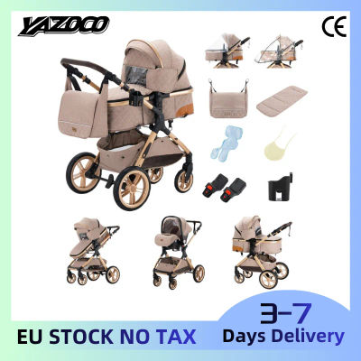 Paquete de cochecito de bebé 3 en 1 con asiento alto ajustable, tela transpirable y fresca para el verano, estructura de aluminio aeroespacial ultraligera, con asiento de seguridad para bebés,