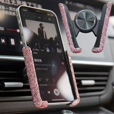 Soporte para teléfono de coche, Clip de montaje para salida de aire de coche de cristal de diamante, soporte para teléfono móvil, accesorios interiores
