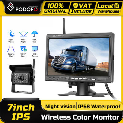 Cámara de Reversa Inalámbrica Podofo con Pantalla de 7 Pulgadas, Monitor de Coche Impermeable IP68, Cámara de Visión Trasera Digital