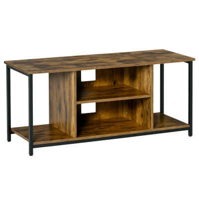Mueble para TV HOMCOM, mueble para televisor de hasta 55 pulgadas con compartimentos abiertos y estante ajustable, mueble para TV industrial para dormitorio, sala de estar, marrón rústico