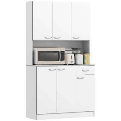 Mueble de cocina tipo buffet HOMCOM de estilo contemporáneo con múltiples espacios de almacenamiento, 6 puertas, 1 cajón y bandeja grande. 101L x 39l x 1