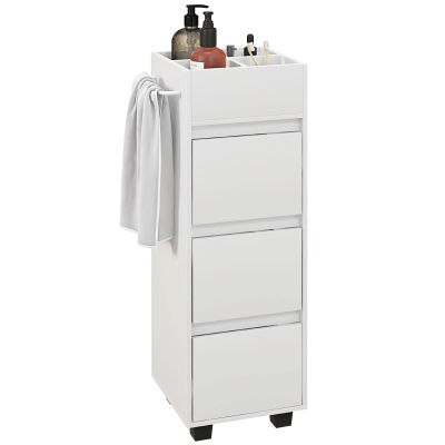 Mueble de baño HOMCOM con 4 compartimentos en la parte superior, 3 cajones y portavasos para espacios estrechos, 35x30x90cm, Blanco