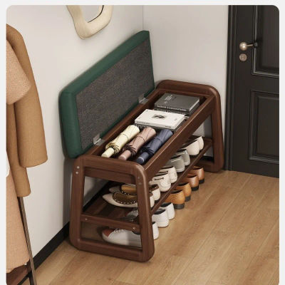 Mueble para el Hogar, Banco de Almacenamiento de Zapatos de Madera Maciza, Gabinete para Entrada o Pasillo, Asiento Acolchado, Multifuncional, Resistente, para Apartamentos Pequeños