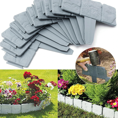 Valla de jardín de 5-10 Uds., estaca de soporte para plantas de piedra de imitación, borde decorativo para exteriores, valla para plantas de paisaje de patio de césped DIY