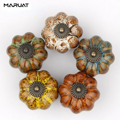 Manija de cerámica de calabaza para gabinetes y cajones, manija de gabinete de cocina de leopardo, perilla Vintage para cajón, manija de muebles europeos