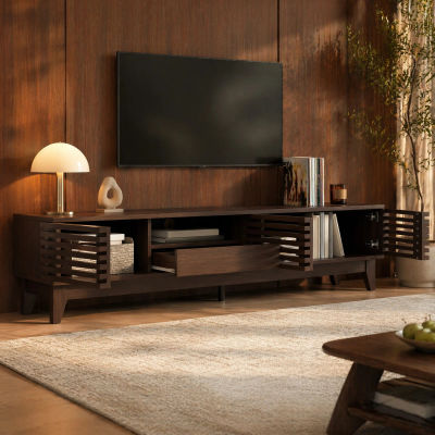 Mueble TV Modenvie con cajón y tres puertas, acabado en madera vintage, 170x35x40 cm