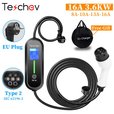 Cargador EV portátil Teschev Type2 IEC 62196 cargador de coche eléctrico 3.5KW 16A 1 fase EVSE estación de carga EV Wallbox de carga rápida