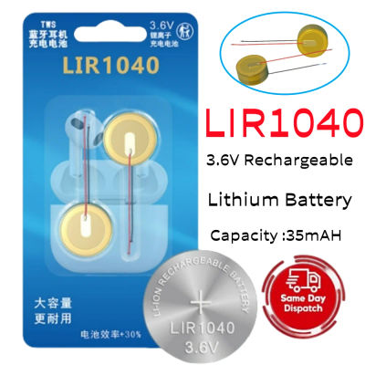 Batería de botón de carcasa de acero LIR1040 de 3,6 V 35mAh para batería de auriculares Bluetooth TWS