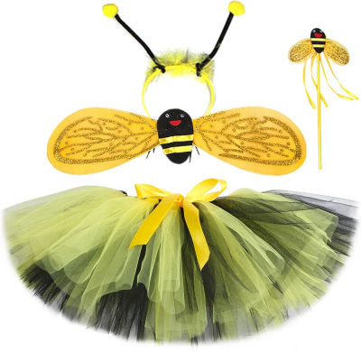 Disfraz de falda tutú de abeja Bumble para niñas, actuación de fiesta de Halloween, trajes de tutú de abeja, falda de tul esponjosa para bebés y niños pequeños